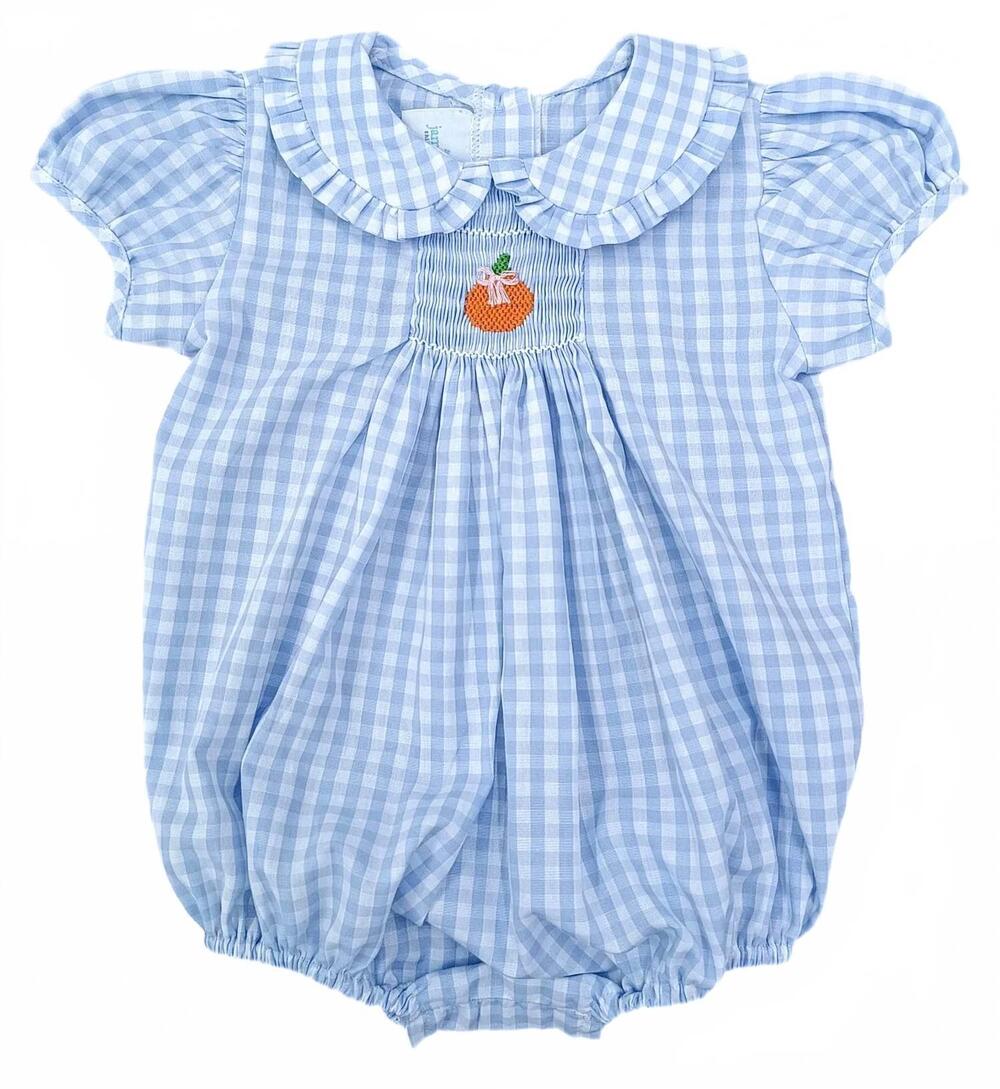 NEW JAMES & LOTTIE kids' margaret gingham bubble in blue /pumpkins